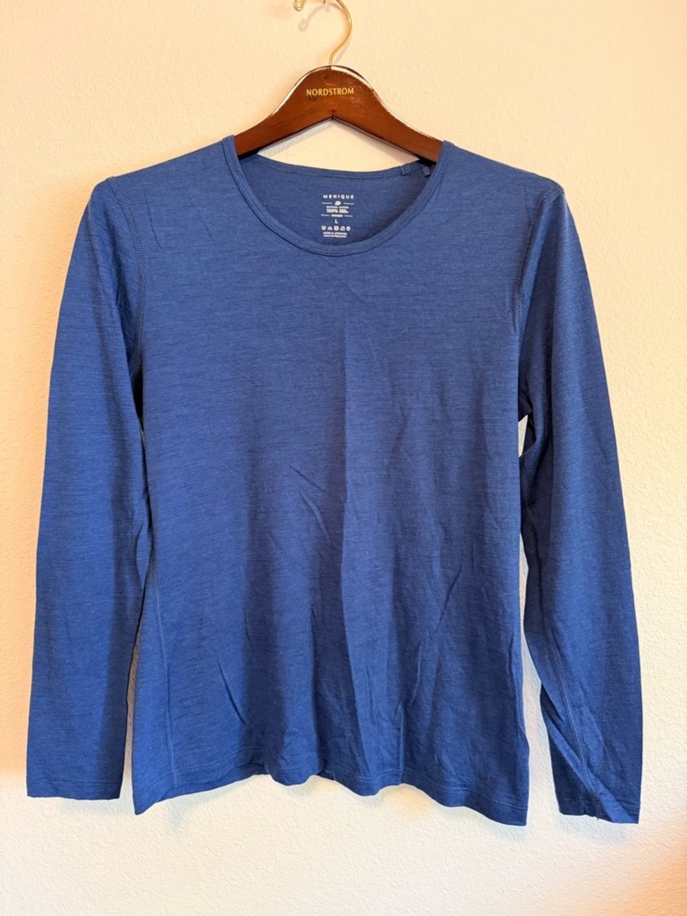 Menique 100% merino Wool Thermal long sleeve tshirt, blue, size L - Picture 3 of 9